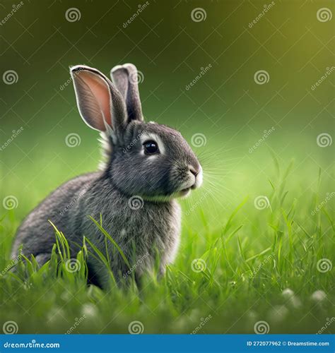 Sedate Easter Silver Fox Rabbit Portrait Full Body Sitting in Green ...