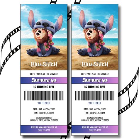 Editable Lilo and Stitch Movie Ticket Birthday Party Invitation, Stitch ...