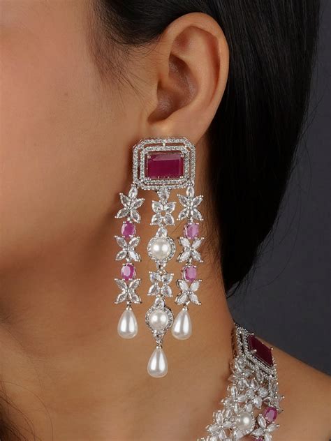 Pink Color Silver Plated Faux Diamond Necklace Set - CZSET217P – Mortantra