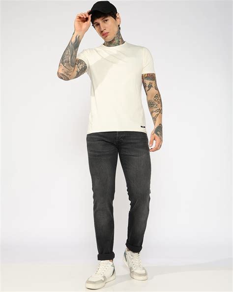 Slim Fit Light Black Jeans With Button Closure