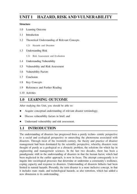Unit-1 - disaster management - UNIT 1 HAZARD, RISK AND VULNERABILITY ...