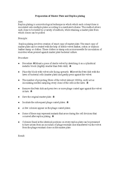 Lab manual msc - thank - Preparation of Master Plate and Replica ...