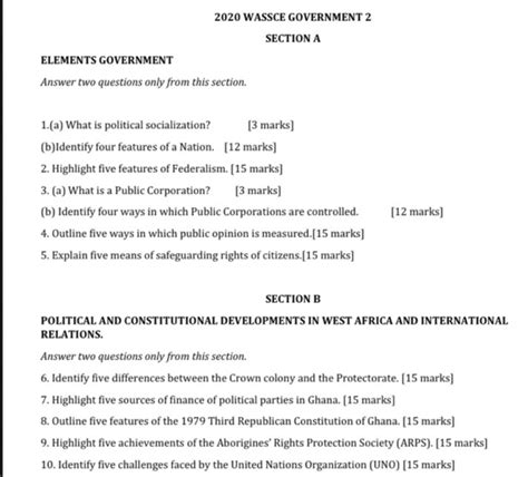 Wassce 2019 Government Questions