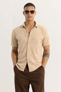 Snitch Men Self Design Casual Beige Shirt - Buy Snitch Men Self Design ...