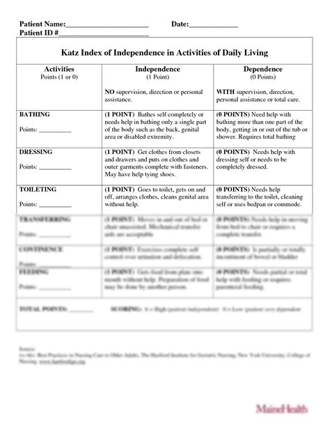 SOLUTION: Katz Index of Independence in Activities of Daily Living ... - Worksheets Library