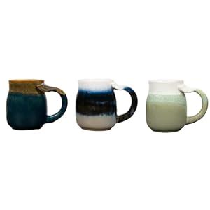 Creative Co-Op Stoneware Mug with Whale Tail Shaped Handle (Set of 3 ...