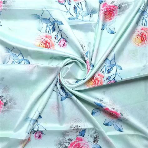 Light Blue Floral Printed Japan Satin Fabric Unstitched - Digital ...