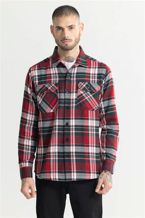 Buy Men's Dupplin Vector Checks Candy Red Shirt Online | SNITCH