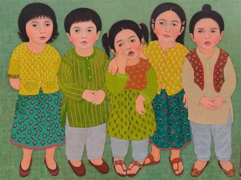 "Untitled 4": Yellow Green Acrylic Painting by Meena Laishram | ArtZolo.com