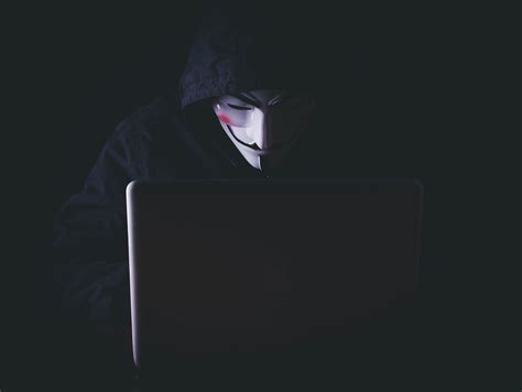 Download wallpaper 3985x2998 anonymous, hacker, mask, hood, laptop ...