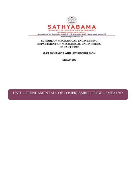 GAS Dynamics & JET Propulsion: Compressible Flow Fundamentals - Studocu