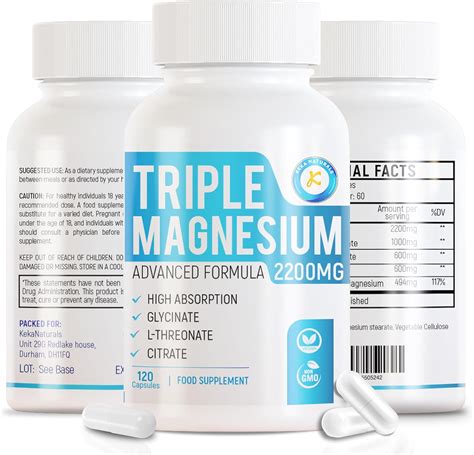 Triple Magnesium Complex 2200mg - Glycinate L-Threonate Citrate - 3 in 1 powerful supplement ...