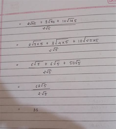 Simplify 2 root 45+3 root 20+10 root 125 by 2 root 5 - Brainly.in