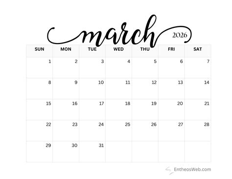 Free March 2026 Calendar To Print
