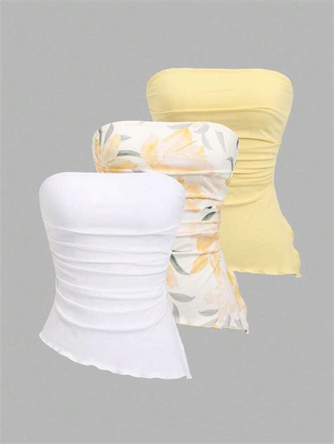 Sweetra Women's Summer Sexy Ruched Asymmetric Hem Bandeau Y2K Top ...