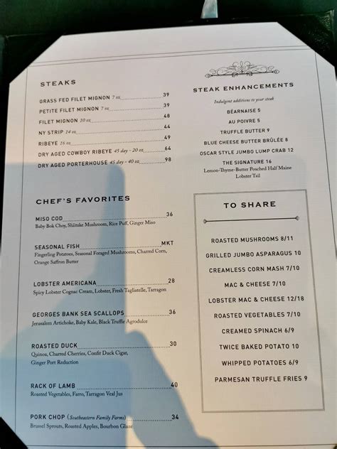 Menu at Rococo Steak steakhouse, Saint Petersburg