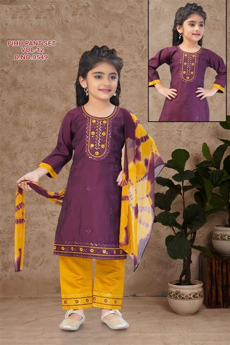 Pihu Pant Set Vol 12 Kids Kurti And Bottom Dupatta Collection