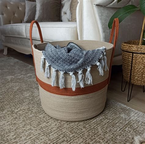 EXTRA Large Blanket Basket for Nursery or Living Room Woven Cotton Rope ...