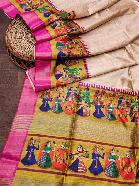 PINK - Tussar Silk Kalamkari Saree – Ethnusvilla