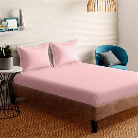 Buy PORTICO Shades Pink Solid Cotton Queen Size Bedsheet Set ...