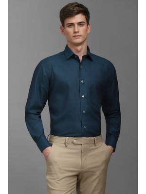 Buy Louis Philippe Men Navy Blue Textured Full Sleeves Formal Shirt (38 ...