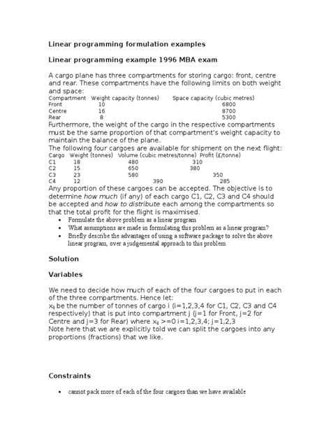 Image result for Linear Programming Formulation Examples
