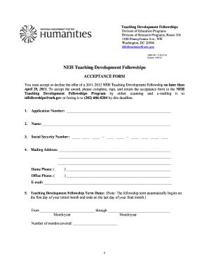 Fillable Online neh teaching development fellowships form Fax Email ...