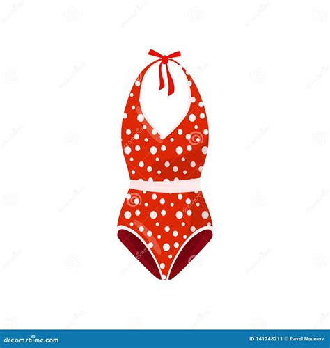 Bright Red One-piece Swimsuit with Polka-dot Pattern. Trendy Bathing ...