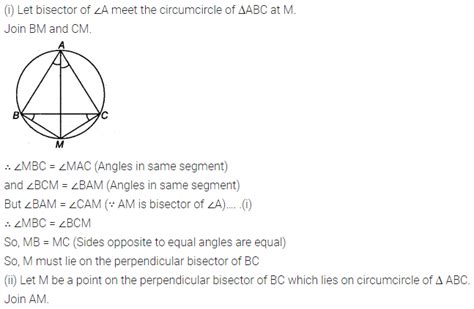 In any ∆ ABC, if the angle bisector of ∠A and perpendicular bisector of ...