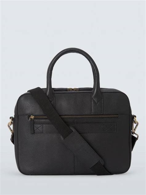 John Lewis Leather Laptop Briefcase, Black