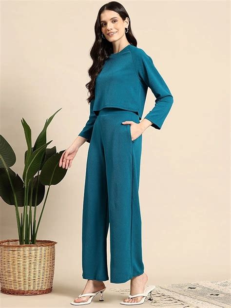 Buy Women's 2 Piece Co-ord Set with Half Sleeve Top and Wide Leg Pajama ...
