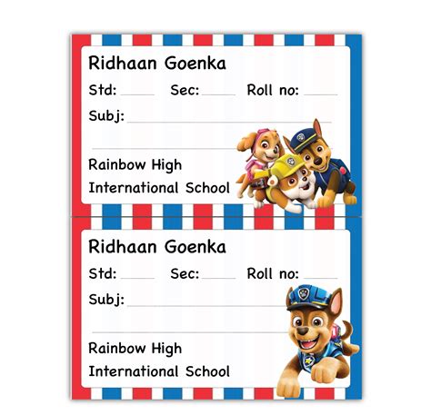 School Book Labels - Paw patrol – thedesignfactoryshop