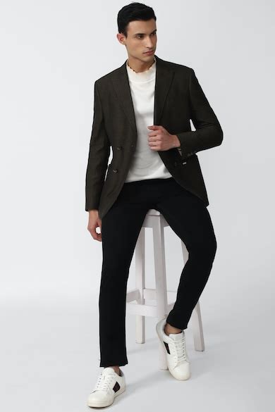 Buy Men Brown Textured Slim Fit Casual Blazer Online - 810946 | Van Heusen