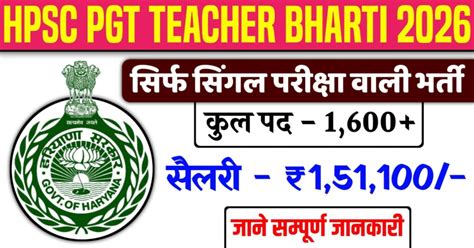 HPSC PGT Teacher Recruitment 2026:- हरियाणा में निकली पोस्ट ग्रेजुएट ...