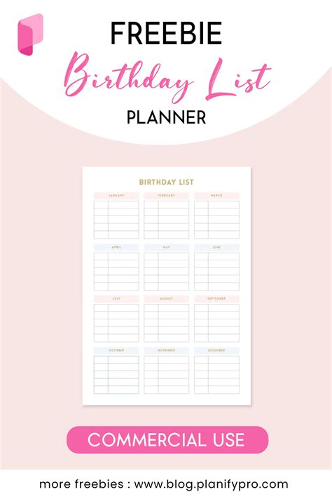 Freebie Birthday List