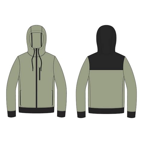 Hooded sweatshirt technical drawing front and back view | Premium Vector