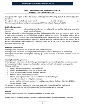 WORKING STUDENT AGREEMENT AND POLICY POLICY AGREEMENT - Fill and Sign ...