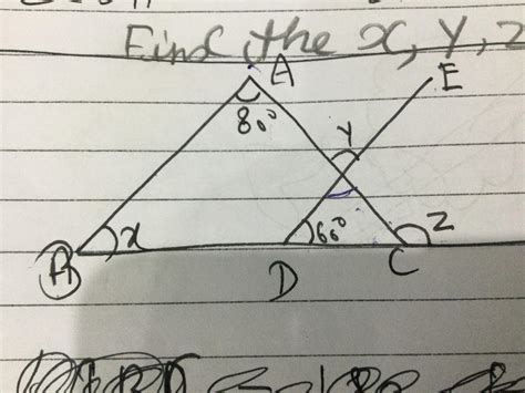 Find the value of x,y,z in following figure. AB parallel to ED - Brainly.in