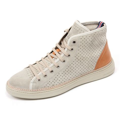 C2402 sneaker alta uomo BRIMARTS scarpa beige fondo gomma shoe man