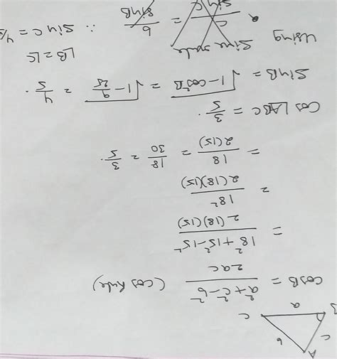 In triangle abc AB = AC =15 cm , BC =18 cm find cos angle abc and sin ...