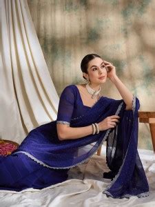Buy Sangria Embellished Kalamkari Silk Blend Blue Sarees Online @ Best ...