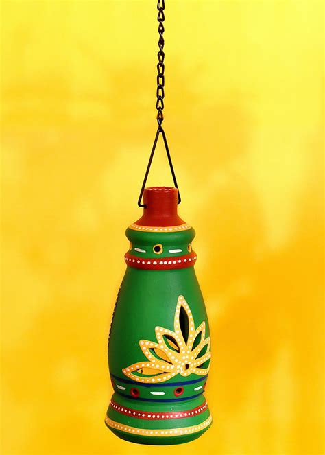 Get Terracotta Green Handpainted Hanging Tea light at ₹ 550 | LBB Shop
