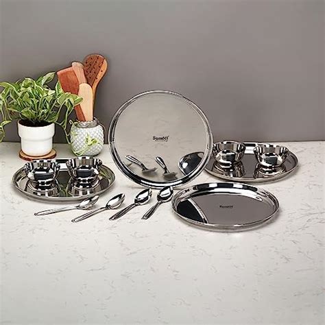 Sumeet Stainless Steel Heavy Gauge Mirror Finish Dinner Set of 12 Pcs ...