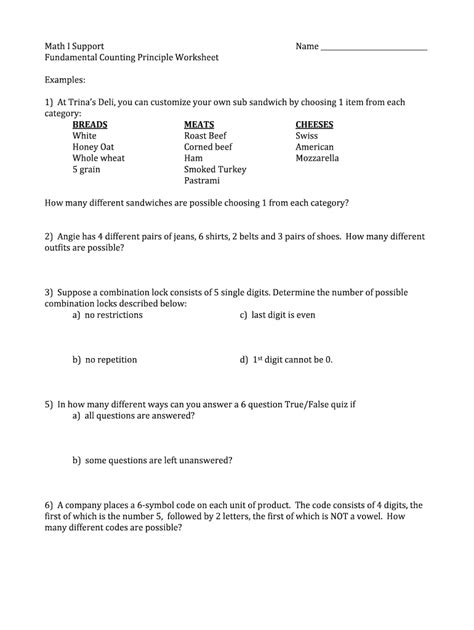 Image result for Counting Principle Worksheet