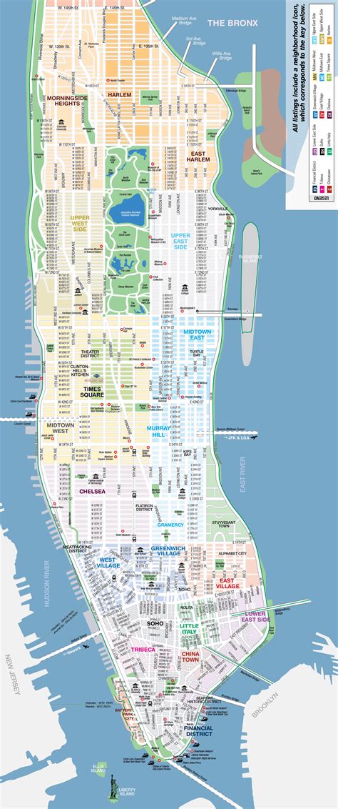 Large detailed map of New York, Manhattan top tourist attractions with ...
