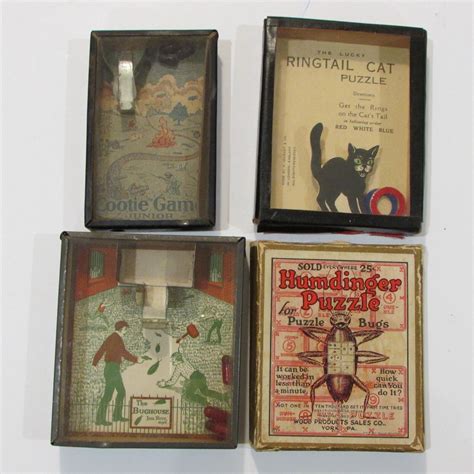 4 Antique Dexterity Games Humdinger Puzzle Bughouse Cootie Jr Lucky ...