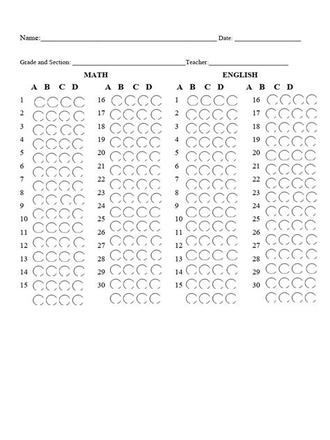 Image result for Math Answer Sheet