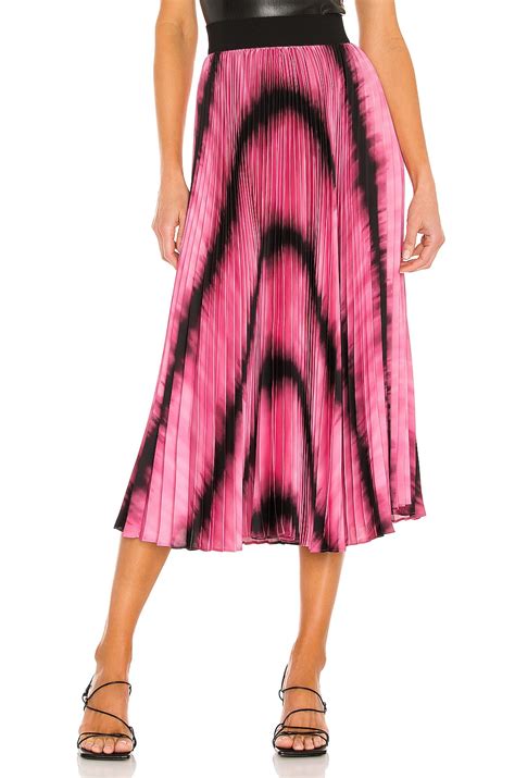 Alice + Olivia Katz Sunburst Pleated Midi Skirt in Washed Tie Dye Pink ...