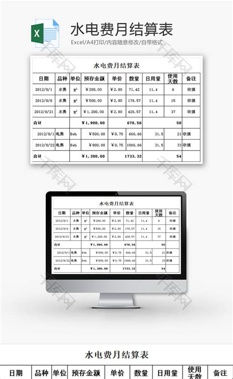 物业水费上交记录表Excel模板下载_熊猫办公