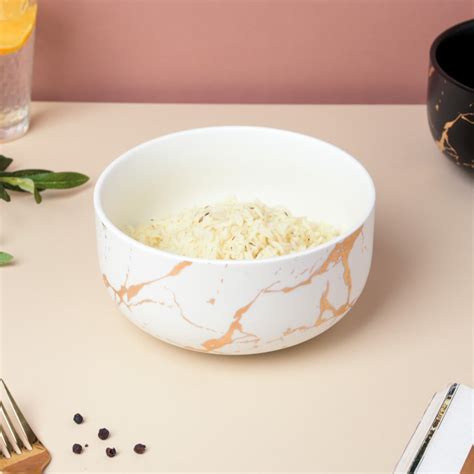 Gold Detailed Marble Ceramic Serving Bowl White Online - Premium ...